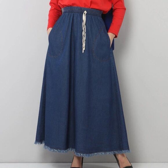 NEW Tesettur Dunyasi LACED HIJAB DENIM SKIRT DARK BLUE - Picture 2 of 9